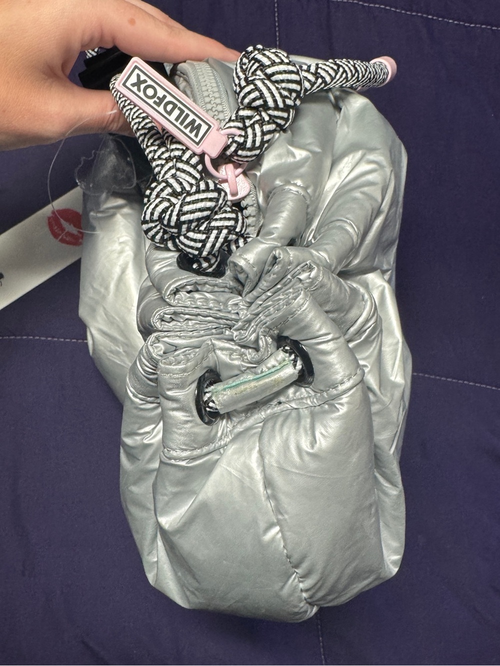 Wildfox Silver Metallic Drawstring Tote NWT - Picture 6 of 12